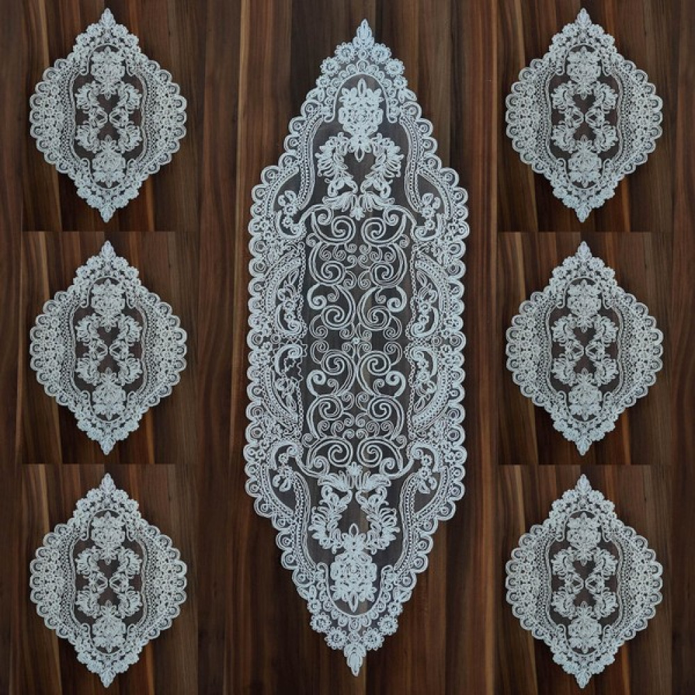 Kalite Toptan Açelya Runner Takımı 7'li Set Krem - 37 x 110 cm Masa Örtüsü Fiyatı