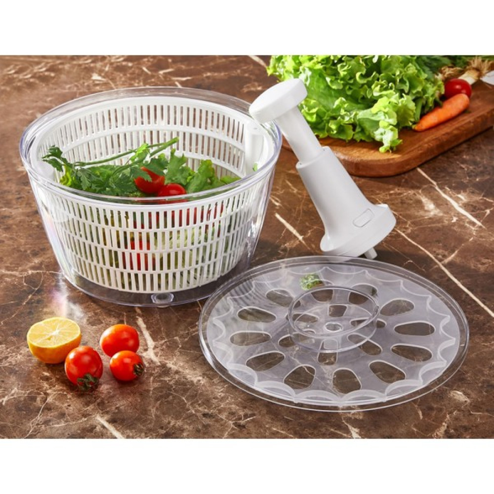 Kalitebudur34 Manuel Üstten Basmalı Sebze Salata Kurutucu | Pratik Kurutma Süzgeçli Sebze Kurutmatik 5 Litre Mutfak Gereçleri Fiyatı
