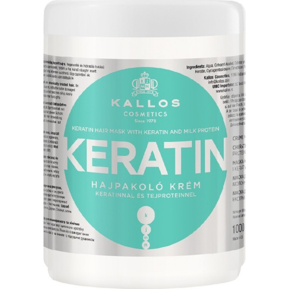 Kallos Cosmetics Keratinli ve Süt Proteinli Keratin Saç Maskesi Kuru, Hasarlı, Kimyasal Işlem Görmüş Saçlar 1000 ml Saç Bakım Maskeleri & Serumlar & Spreyler Fiyatı