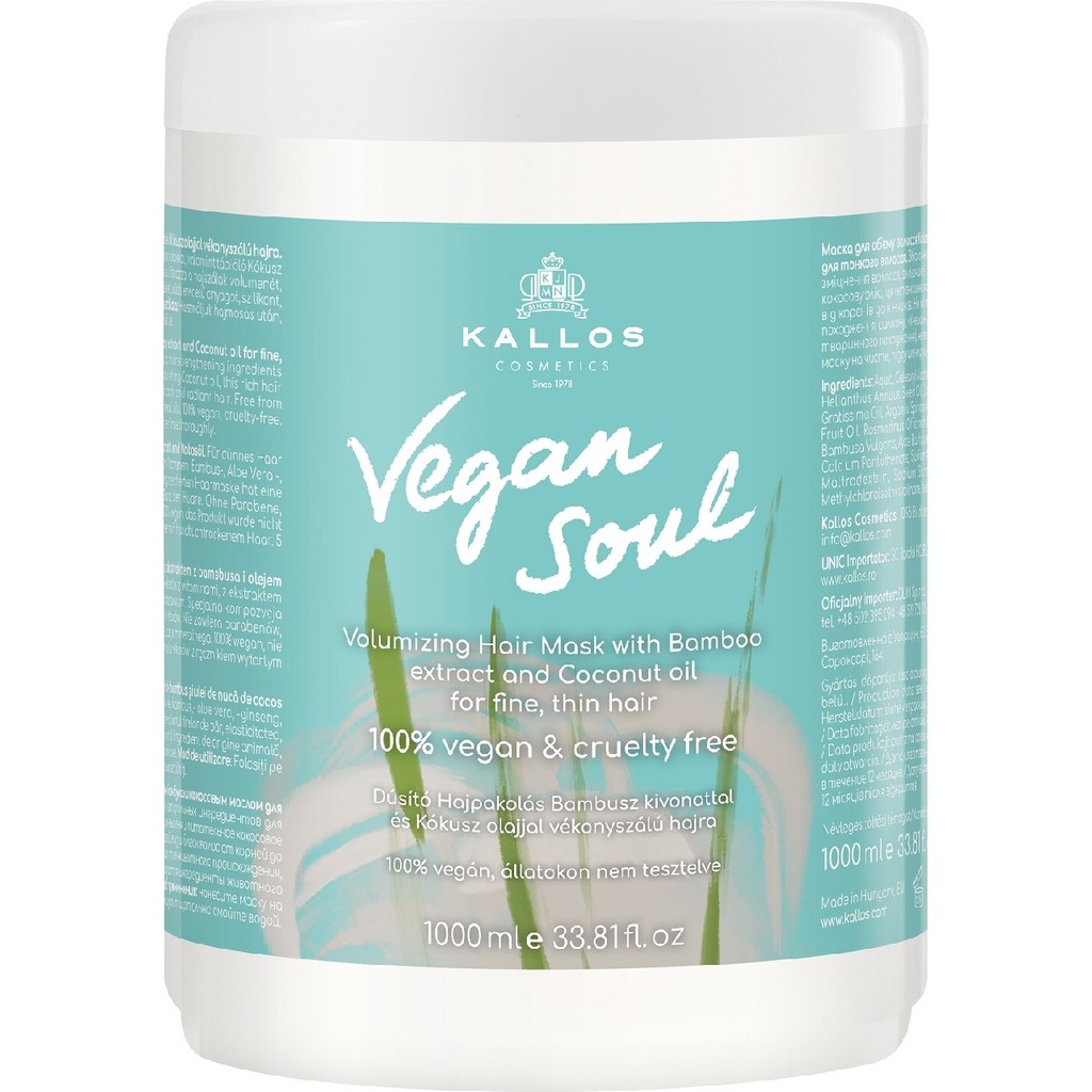 Kallos Cosmetics Vegan Soul Ince Telli Saç Için Bambu Özlü ve Hindistan Cevizi Yağlı Hacim Veren Saç Maskesi 1000 ml Saç Bakım Maskeleri & Serumlar & Spreyler Fiyatı