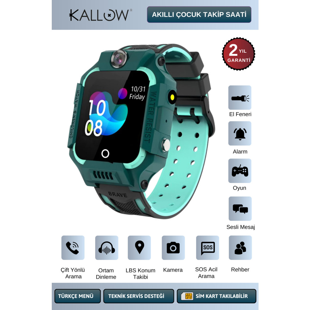 Kallow Z10 Sim Kart Girişli Akıllı Çocuk Takip Saati Uzaktan Dinleme Özellikli Türkçe Menü Yeşil Akıllı Çocuk Saati Fiyatı