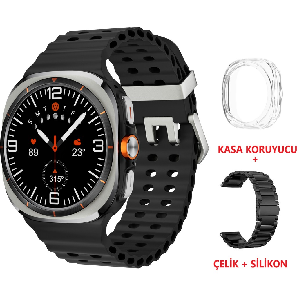 Kalobee Sk 7 Ultra Amoled 47 mm Çelik + Silikon Kordonlu Akıllı Saat - Siyah Diğer Fiyatı
