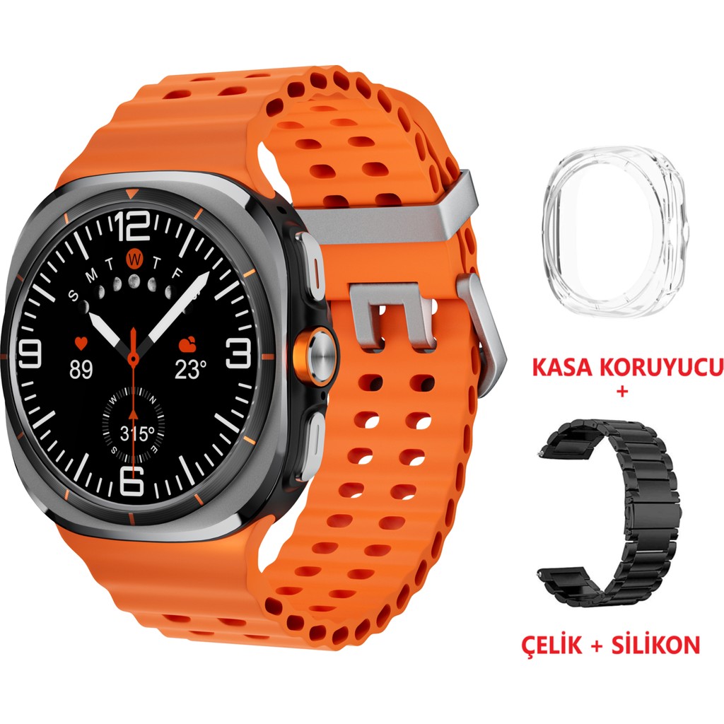 Kalobee Sk 7 Ultra Amoled 47 mm Çelik + Silikon Kordonlu Akıllı Saat - Turuncu Diğer Fiyatı