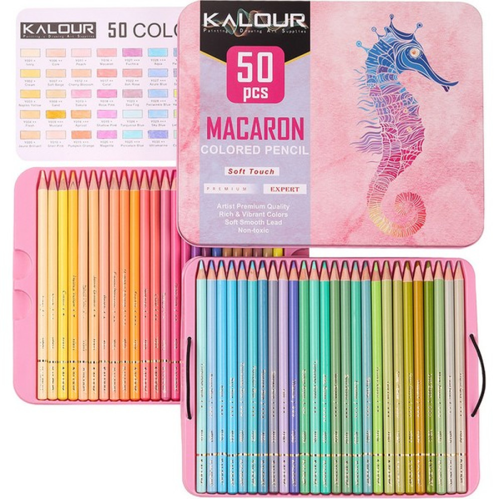 Kalour 50 Macaron Renkli Kalem Seti - Çok Renkli (Yurt Dışından) - 50 Adet Kurşun (Ahşap) Kalem Fiyatı