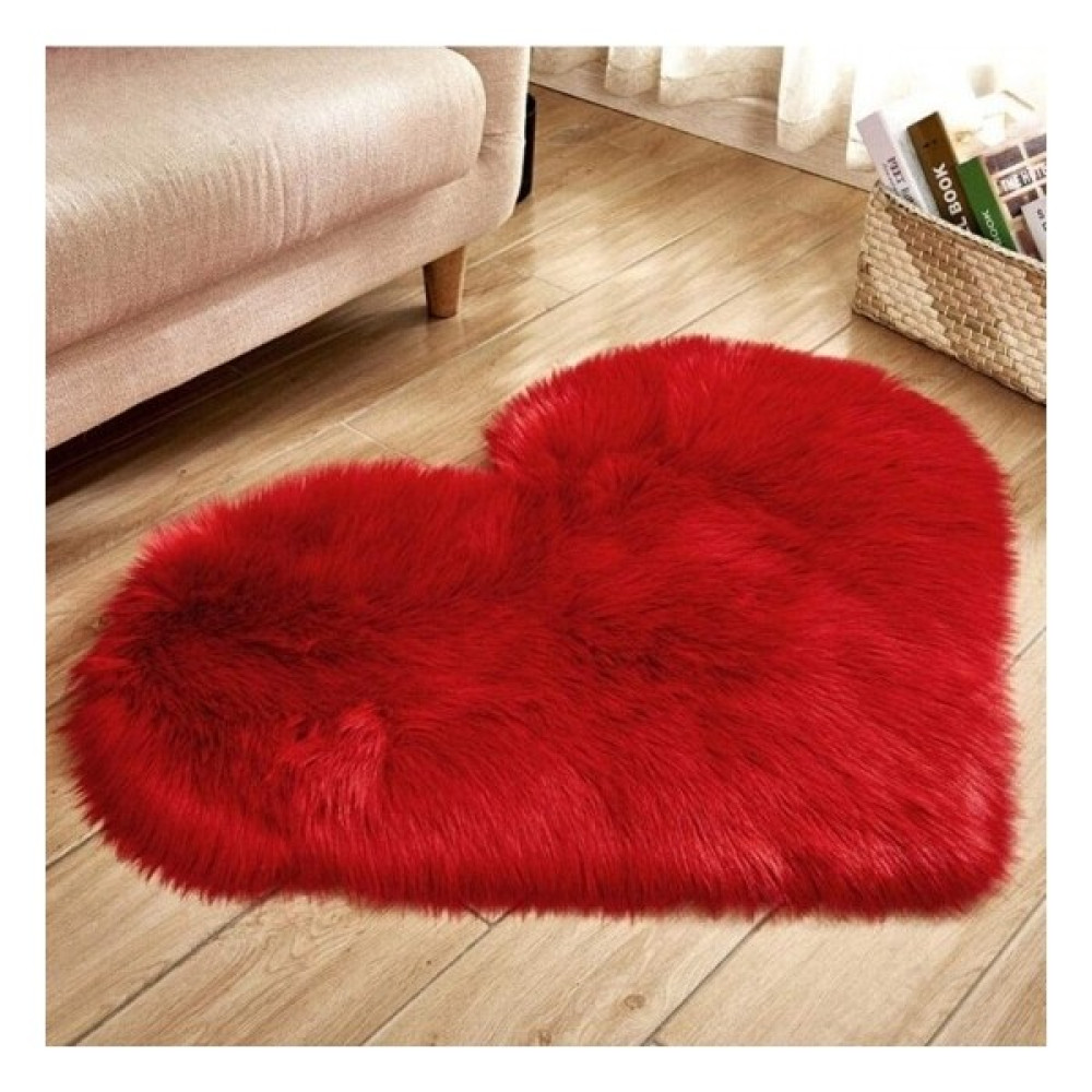 Kalp Figürlü Lüks Premium Kırmızı Post Peluş Kaymaz Tabanlı Halı - 30 x 30 cm Salon Halısı Fiyatı