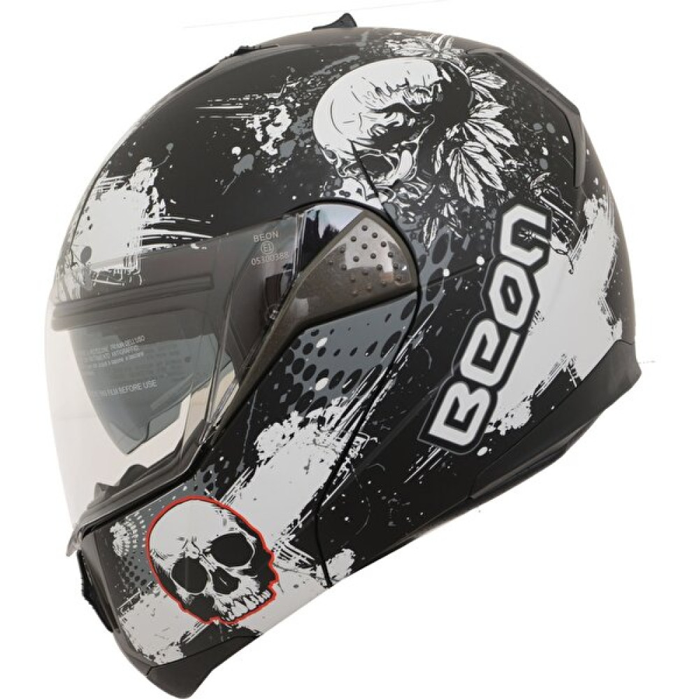 Kaly Beon B-700 Çene Açılır Motosiklet Kaskı Siyah Kuru Kafa - S - Renkli Motorsiklet Kaskları Fiyatı