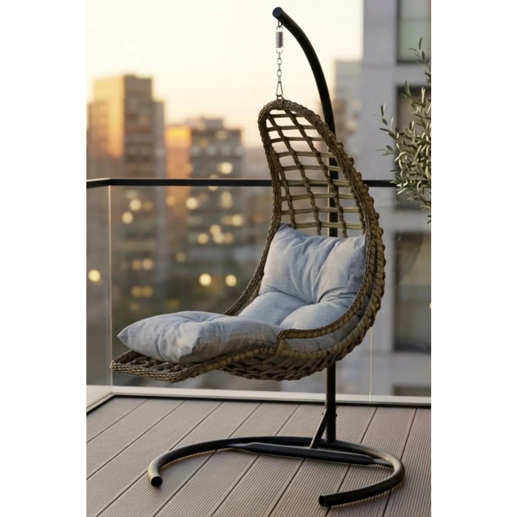 Kalyon Home Relax Rattan Tek Kişilik Bahçe Salıncağı Bahçe Mobilyası Balkon Salıncağı Ev Salıncağı Ayak Uzatmalı - Gri Bahçe Mobilyası Takımı Fiyatı