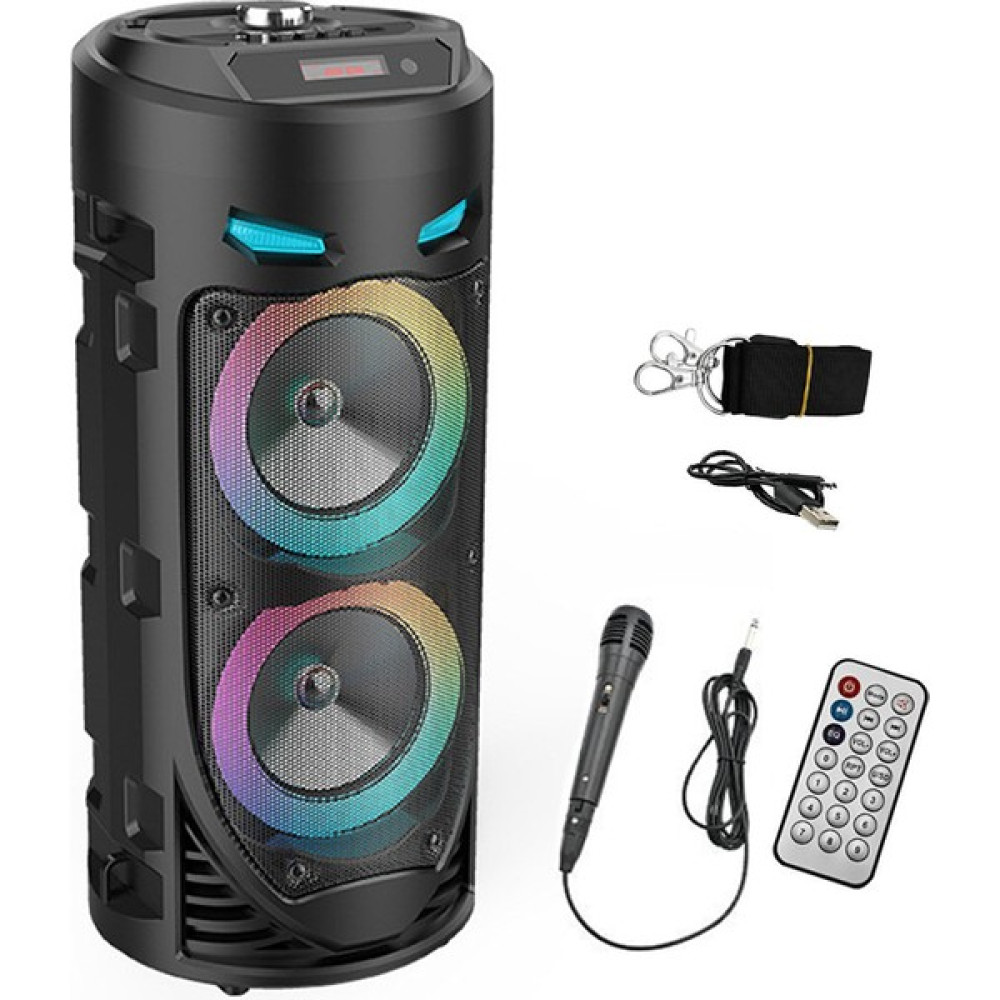 Kamardey Mikrofonlu Taşınabilir Dev Speaker LED Işıklı Bluetooth Hoparlör - 4INC×2/8W×2 1800MAH - Siyah Bluetooth Hoparlör Fiyatı