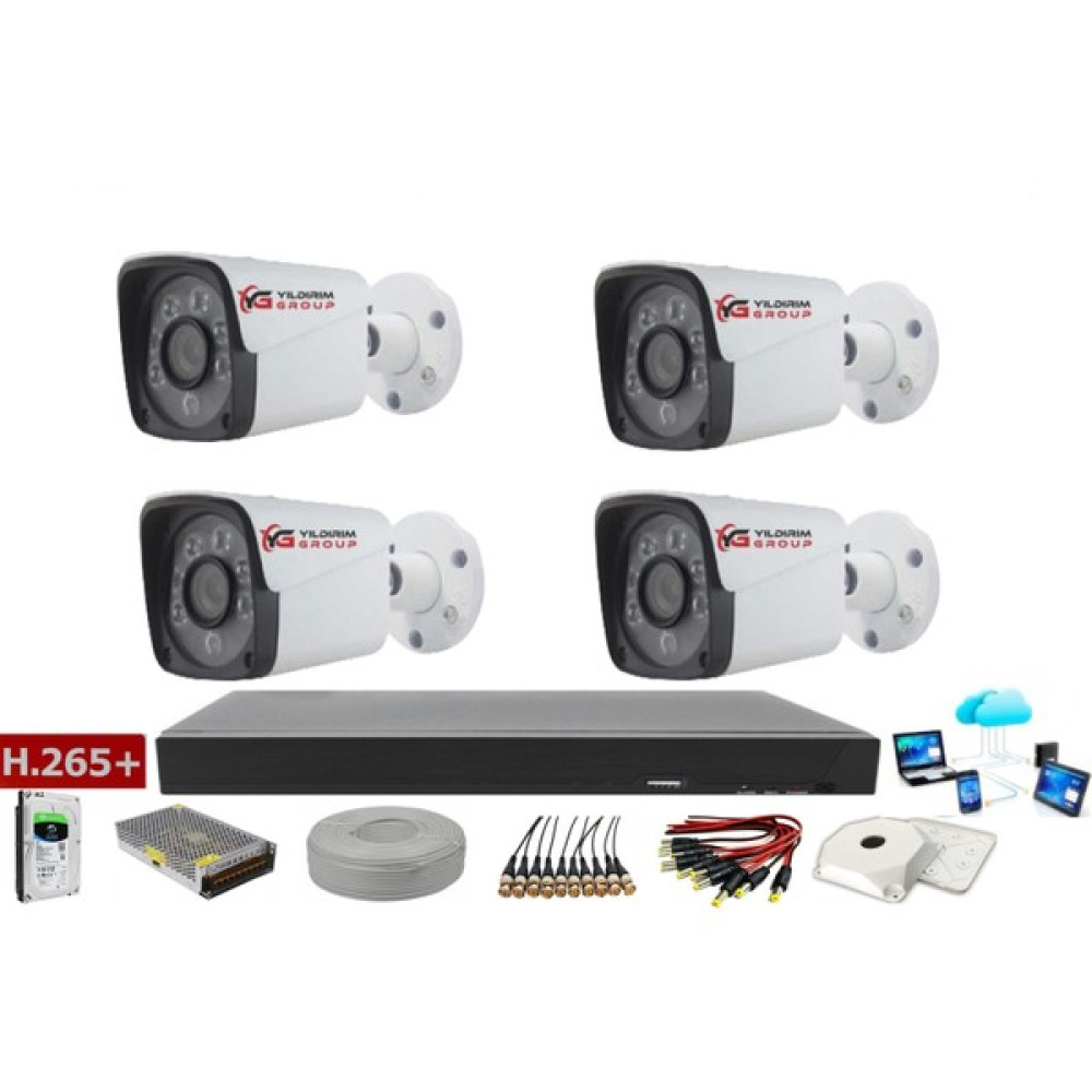 KAMPANYALI ÜRÜN Yıldırım Group Metal Kasa Gece Görüşlü 4 Kameralı 5 Mp Sony Lens Ahd Güvenlik Kamera Sistemi - Beyaz Güvenlik Kameraları Fiyatı