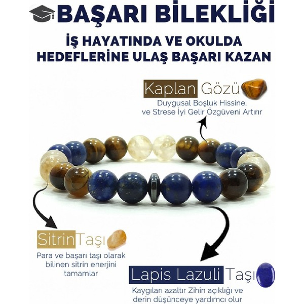 Kamus Başarı Bilekliği Sitrin Lapis Lazuli Kaplangözü Doğal Taş Bileklik - 19 cm - EBRULİ Saat ve Bileklik Aksesuarı Fiyatı