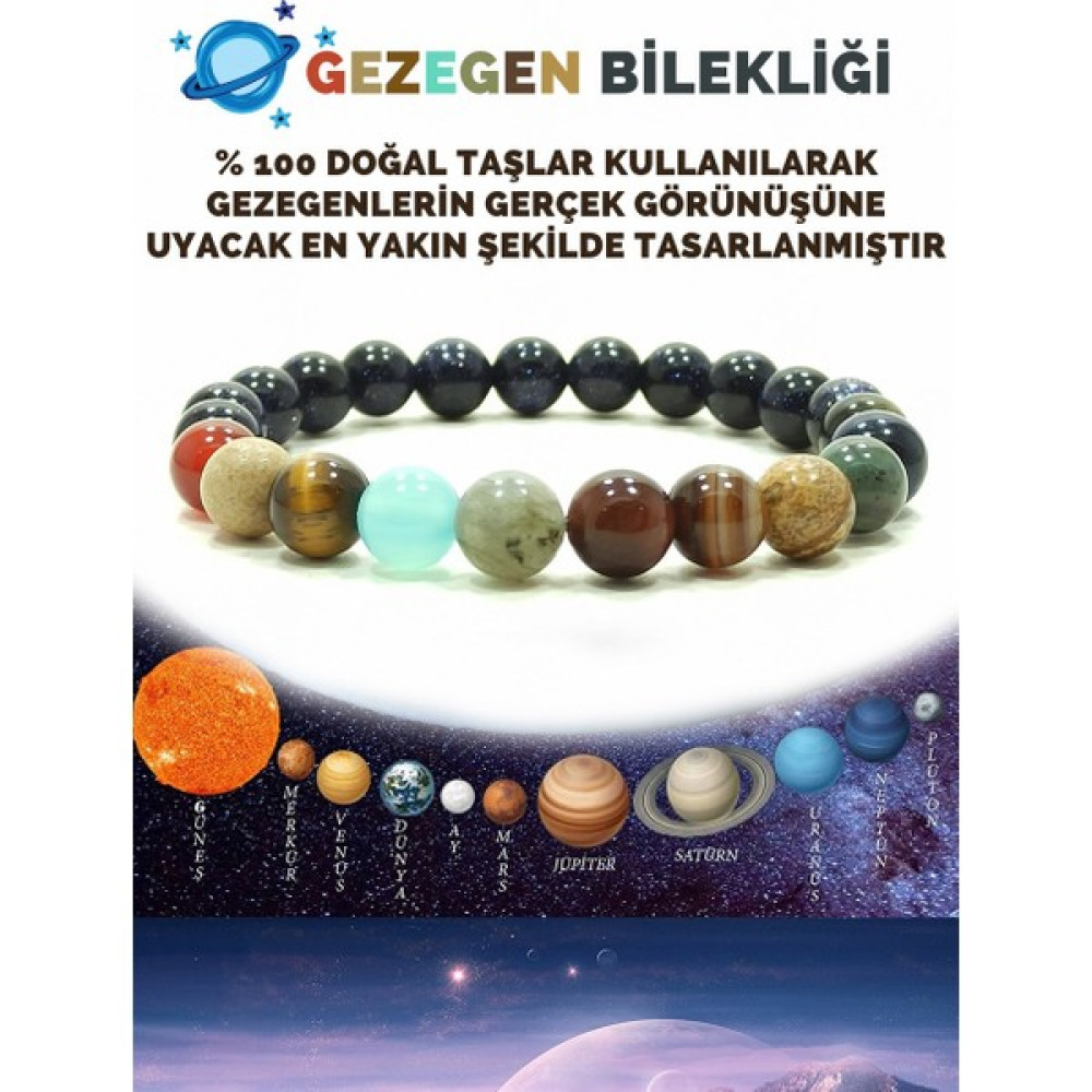 Kamus Gezegen Bileklik Güneş Sistemi Doğal Taş Gezegenler Doğal Taş Bileklik - 19 cm - Mavi - Krem Saat ve Bileklik Aksesuarı Fiyatı