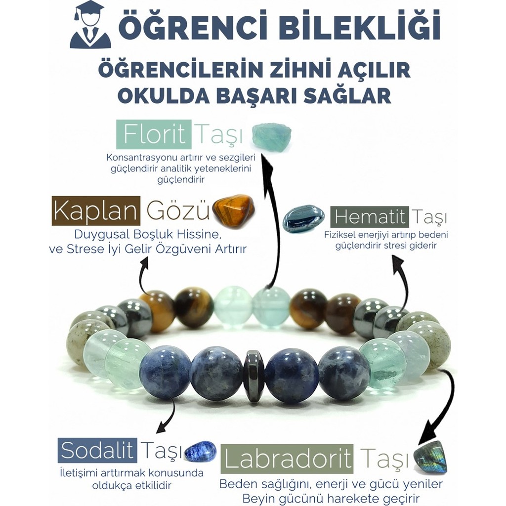 Kamus Öğrenci Bilekliği Sodalit Florit Labradorit Hematit Kaplangözü Doğal Taş Bileklik - 20 cm - Gökkuşağı Evcil Hayvan Ürünleri Fiyatı