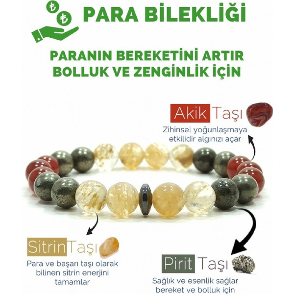 Kamus Para Bilekliği Sitrin Pirit Akik Doğal Taş Bileklik - 19 cm - Sarı Saat ve Bileklik Aksesuarı Fiyatı