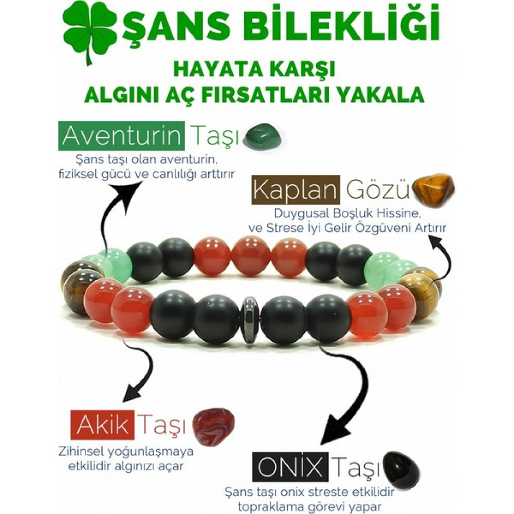 Kamus Şans Bilekliği Oniks Akik Kaplangözü Aventurin Doğal Taş Bileklik - 19 cm - Yeşil Saat ve Bileklik Aksesuarı Fiyatı