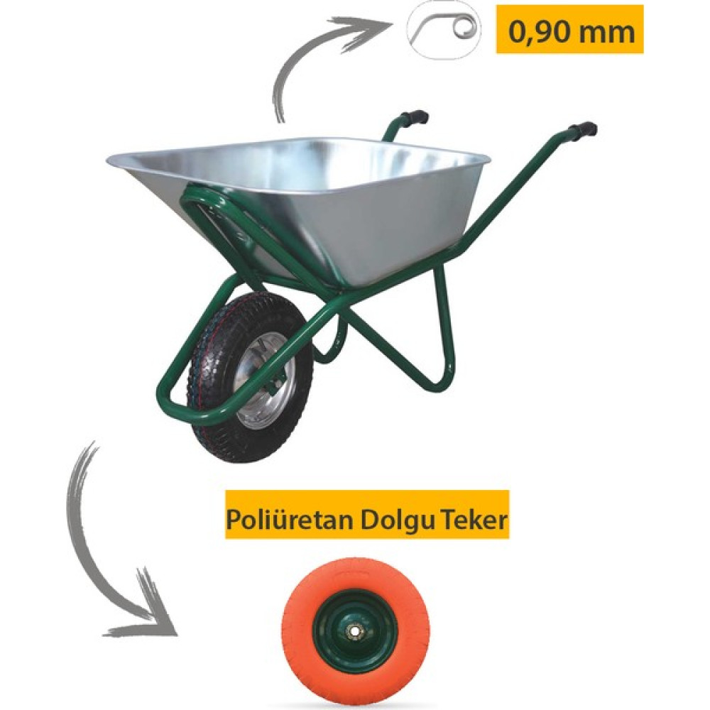 Kanat Pro Galvanizli Poliüretan Dolgu Rulmanlı Teker Demonte El Arabası 0.90 mm Sac Elektrikli El Aletleri Fiyatı