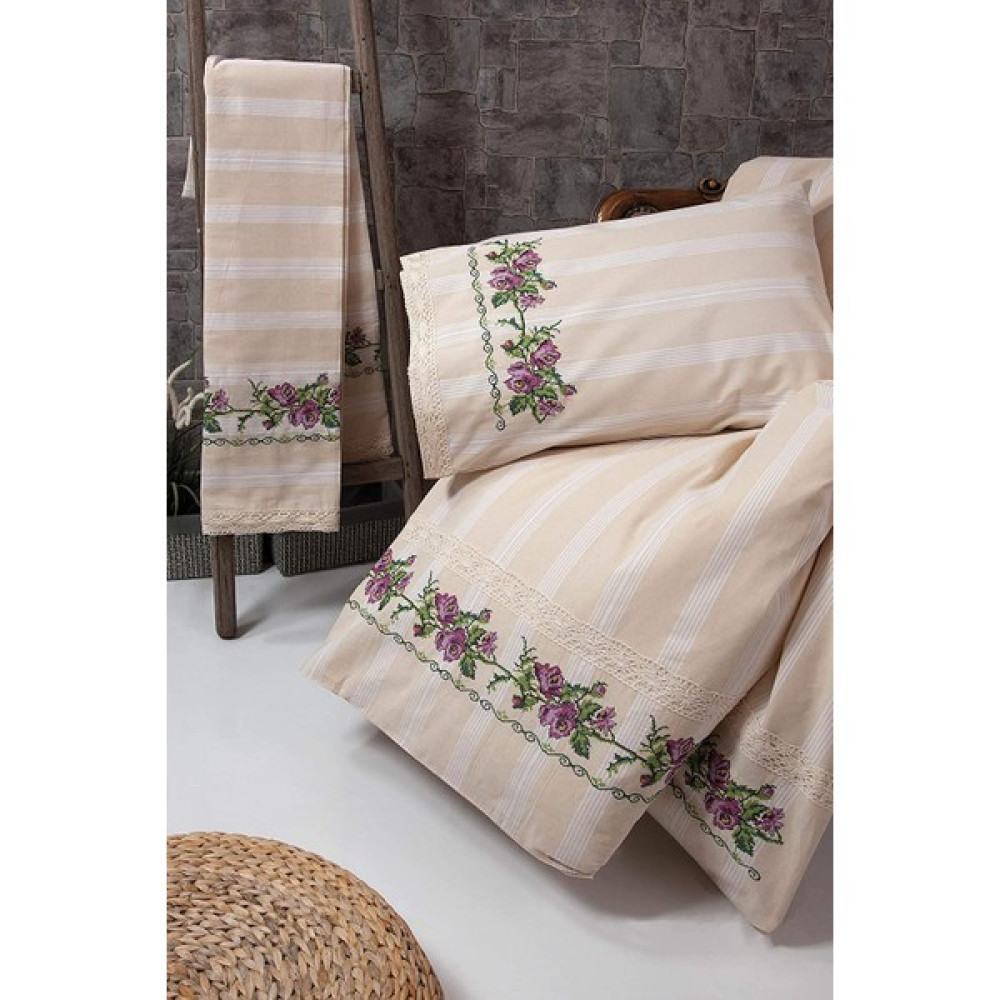Kanaviçe Nevresim Takımı El Işlemeli Tek Kişilik (Mor) - 160 x 220 cm - Mor Nevresim Takımı Fiyatı