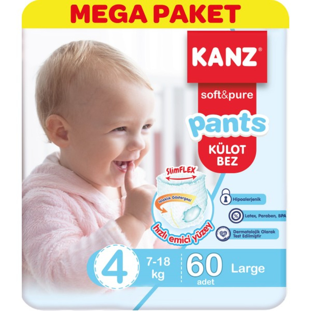 Kanz 4 Numara Külot Bebek Bezi Mega Paket 7-18 kg 60'lı Bebek Bezi Fiyatı