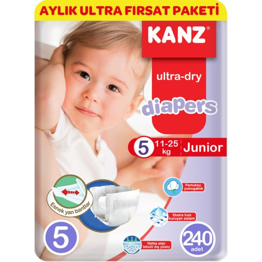 Kanz 5 Numara Bebek Bezi Aylık Ultra Fırsat Paketi 240 Adet Bebek Bezi Fiyatı