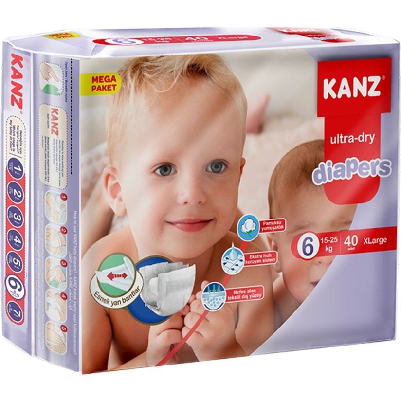 Kanz Bebek Bezi Xlarge 15-25 kg / 40 Adet - Mega Paket 6 Numara Bebek Bezi Fiyatı