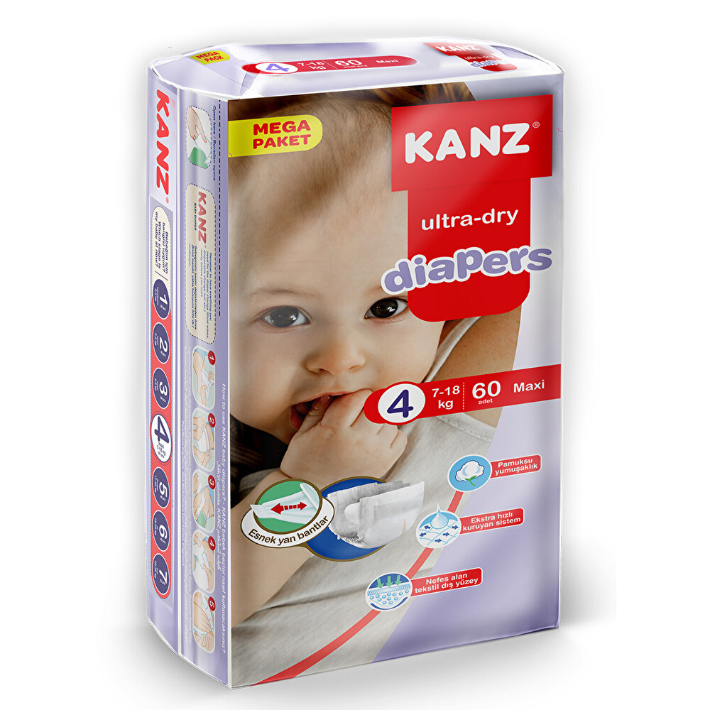 Kanz Mega Paket Maxi 4 Beden 60'lı Bebek Bezi Fiyatı
