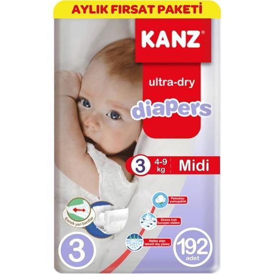Kanz No:3 Midi 4-9 kg 192 Adet Bebek Bezi Bebek Bezi Fiyatı