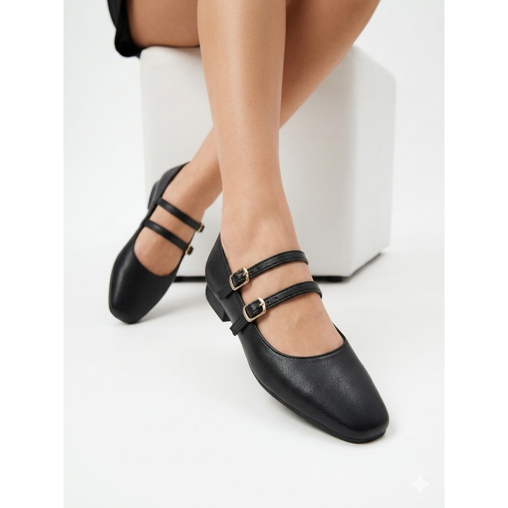 Kaof Shoes Kadın Siyah Babet Çift Tokalı Çift Bantlı Kemerli Babet Kadın Günlük Ayakkabı Ortopedik Rahat Babet Ayakkabılar ve Çantalar Fiyatı