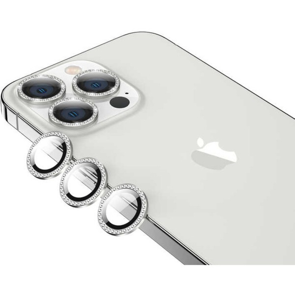 Kap Aksesuar Apple iPhone 13 Pro Taşlı Işıltılı Su ve Toza Karşı Korumalı Kamera Lens Koruyucu Cl-15 - Gümüş Cep Telefonu Ekran Koruyucusu Fiyatı