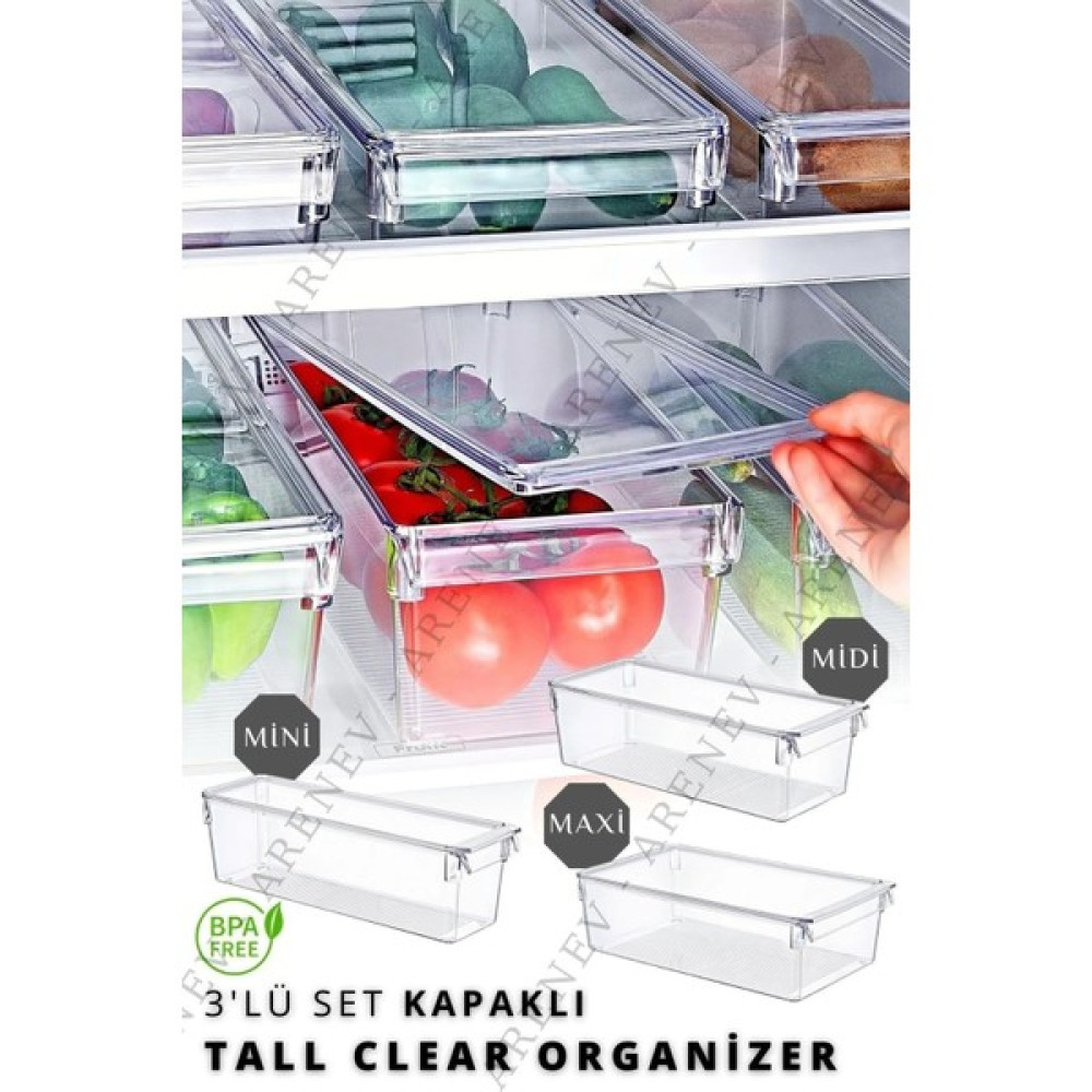 Kapaklı 3'lu Set New Clear Buzdolabı & Dolap Içi Düzenleyici Organizer Saklama Kapları Fiyatı