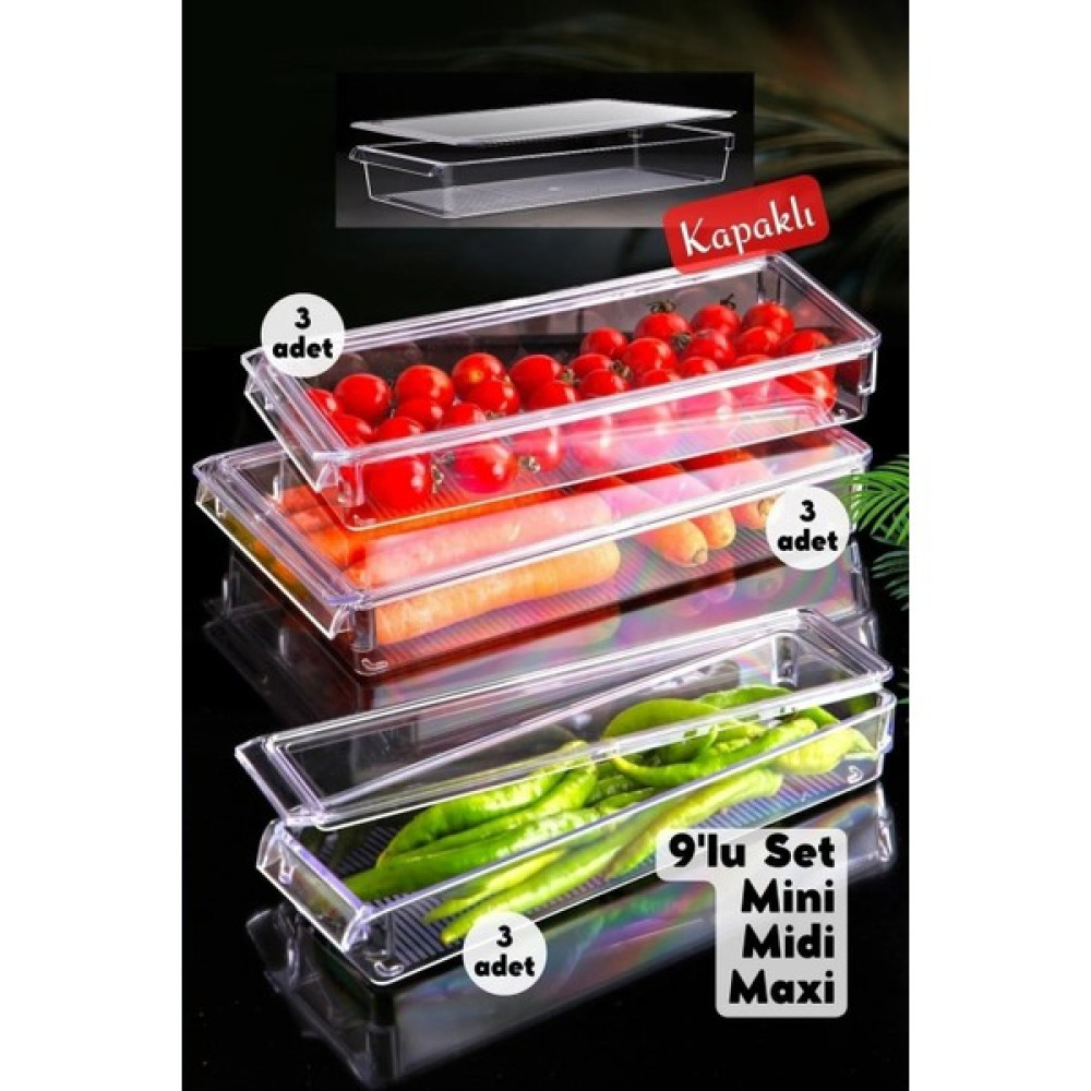 Kapaklı 9'lu Set New Clear Buzdolabı & Dolap Içi Düzenleyici Organizer Saklama Kapları Fiyatı