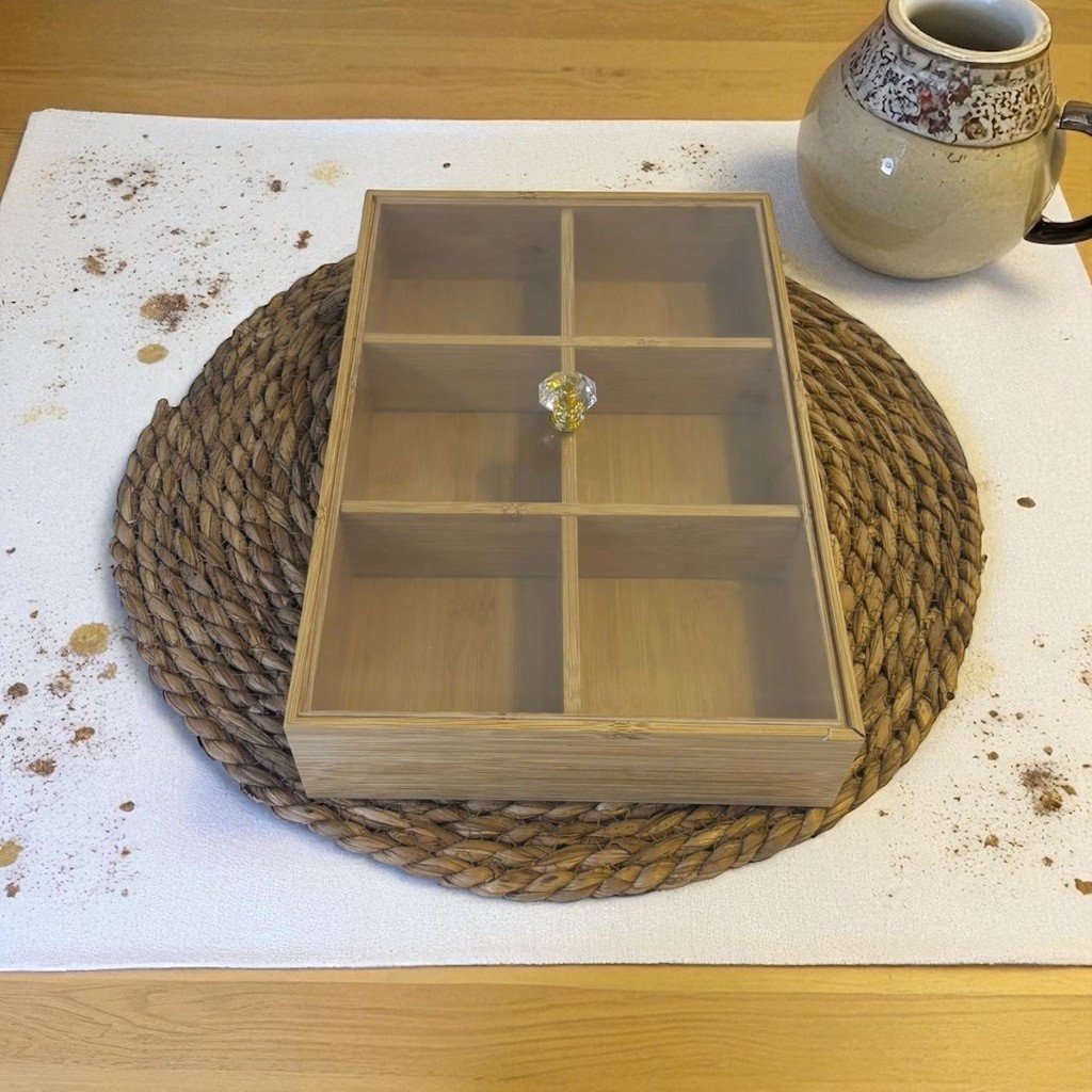 Kapaklı Çay Saklama Kutusu - Poşet Çay Saklama Kabı - Çay Kutusu Bambu 6 Bölmeli Eşya Saklama / Düzenleme Fiyatı