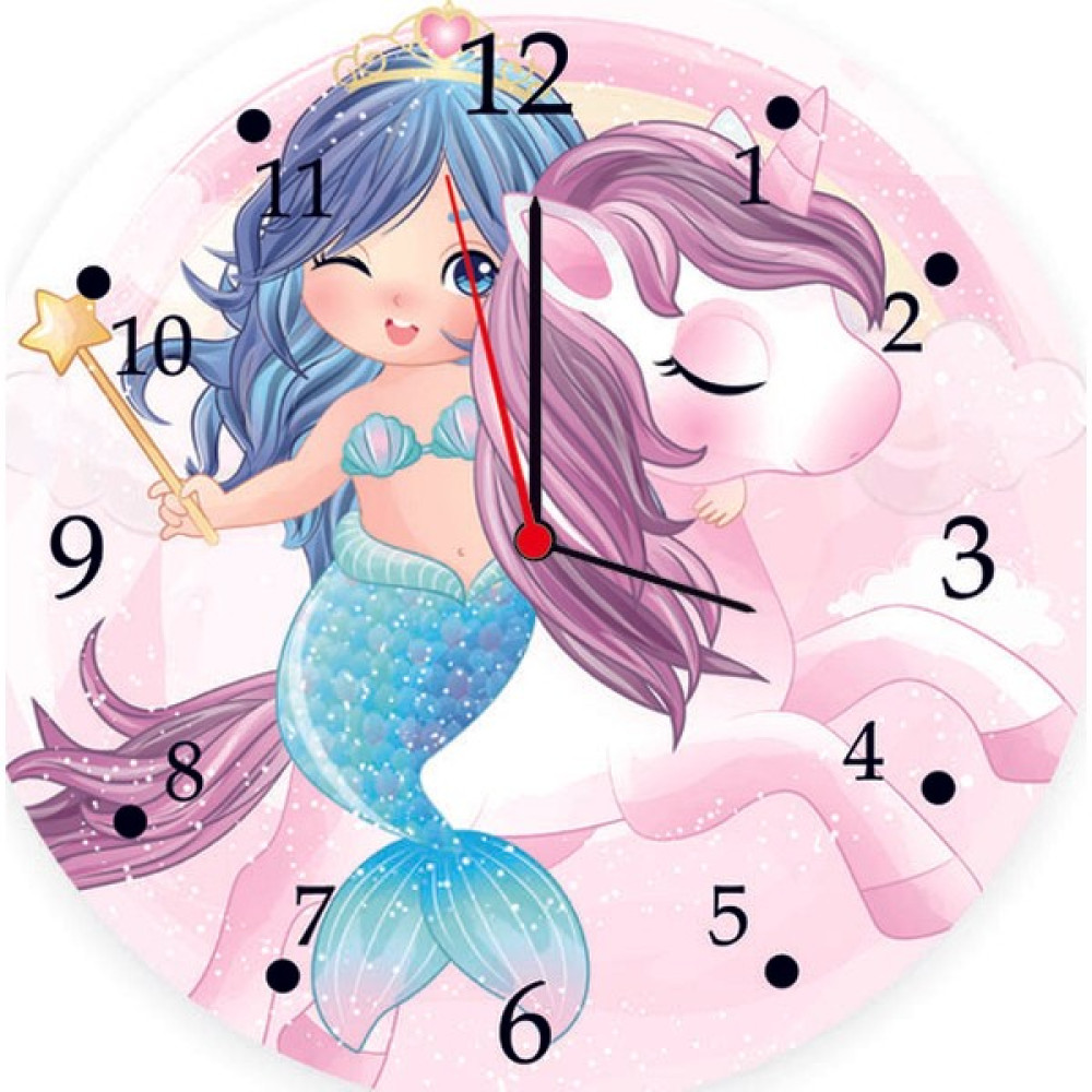 Kapbirhediye Dekoratif Çocuk Odası Duvar Saati Unicorn ve Deniz Kızı Temalı 35*35 cm Dekoratif Saat Fiyatı