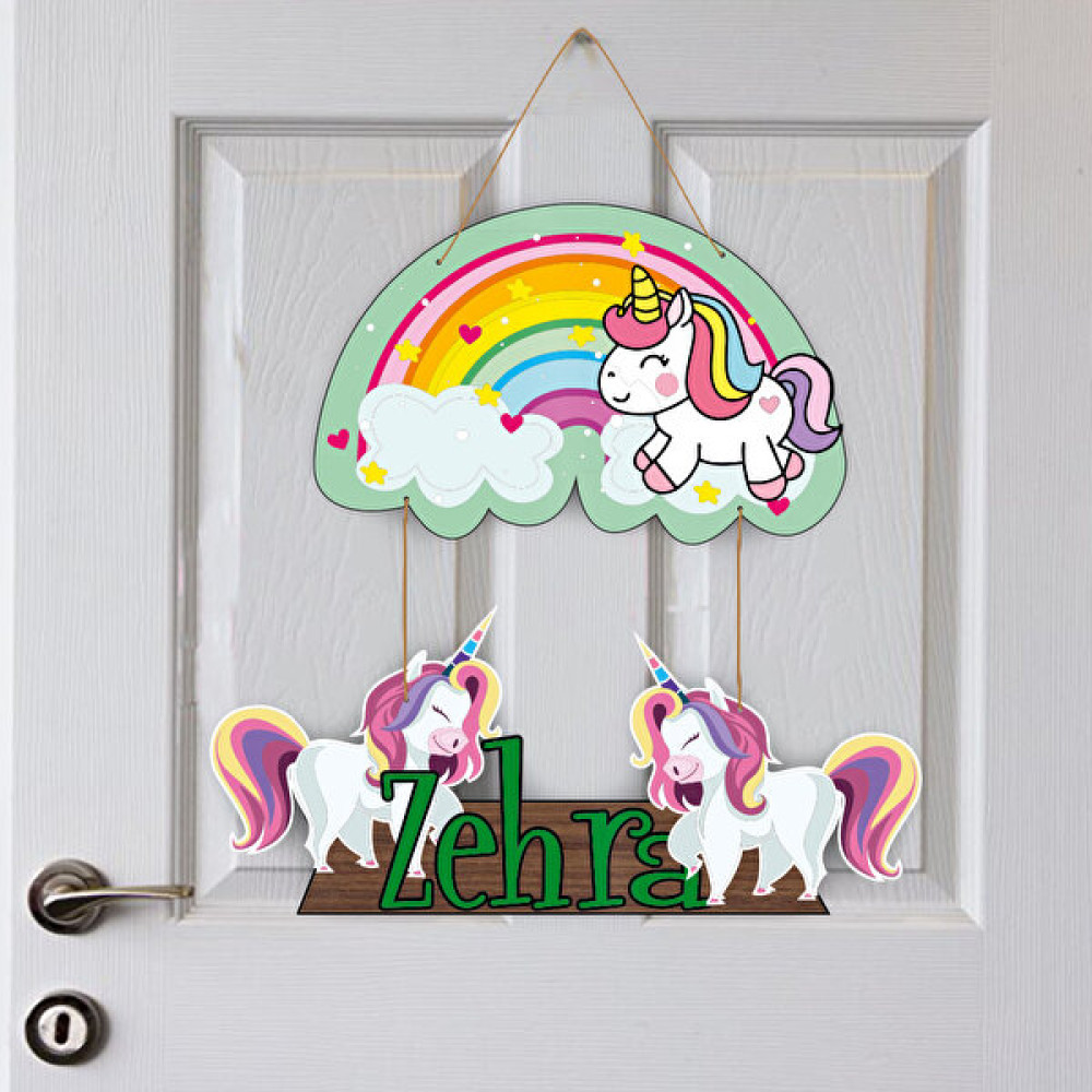 Kapbirhediye İsme Özel Bebek Odası Ahşap Kapı Süsü Unicorn Bebek Kapı Süsü Fiyatı