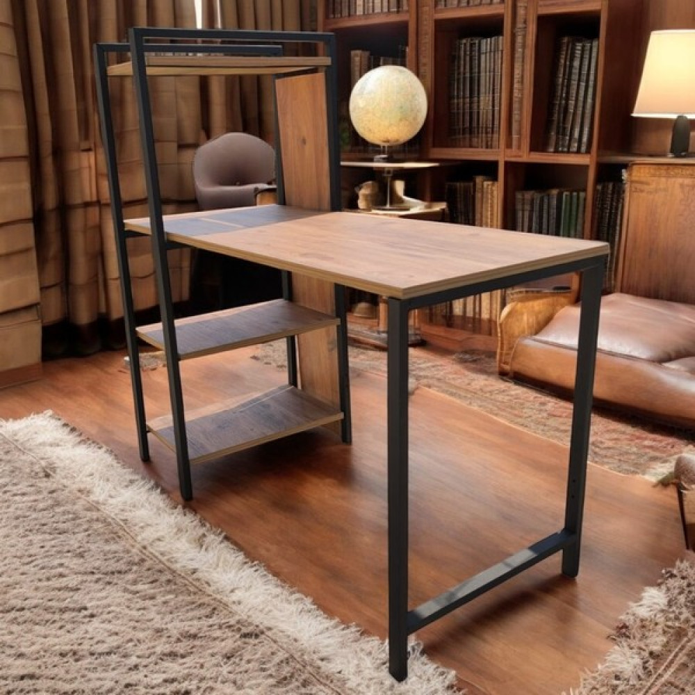 Kapella Lüks Çalışma Ofis Bilgisayar Masası Kitaplıklı 3 Raflı Ceviz 120 cm * 52 cm * 119 cm - 120*52*119 - Ahşap Çalışma Masası Fiyatı