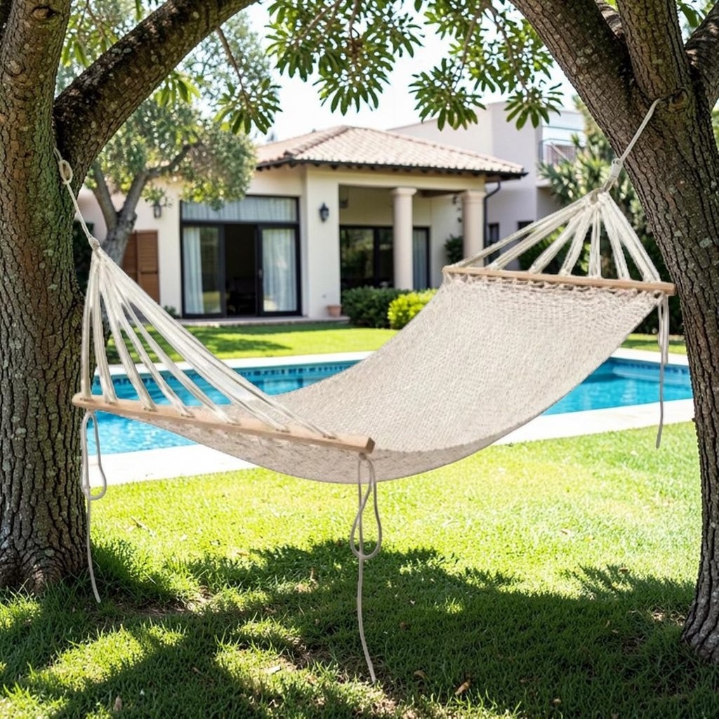 Kapella Lüks Çift Kişilik Makrome Örgü Hamak Bahçe Salıncağı Bahçe Mobilyası 130X200CM - Ekru - 130*200 Bahçe Mobilyası Takımı Fiyatı