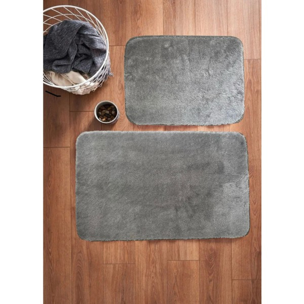 Kaplansoy Carpet 2 Li Banyo Paspası Banyo Halısı Post Peluş 50X80 cm - 50X40 cm - Gri - 50x80 cm / 50x40 cm Klozet Takımı Fiyatı