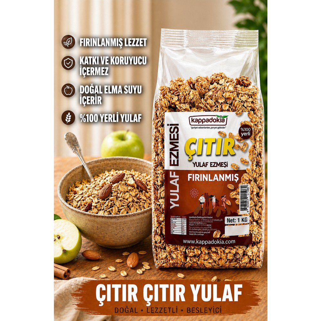 Kappadokia Çıtır Yulaf Ezmesi 1 kg - Fırınlanmış Kahvaltılık Gevrek Fiyatı