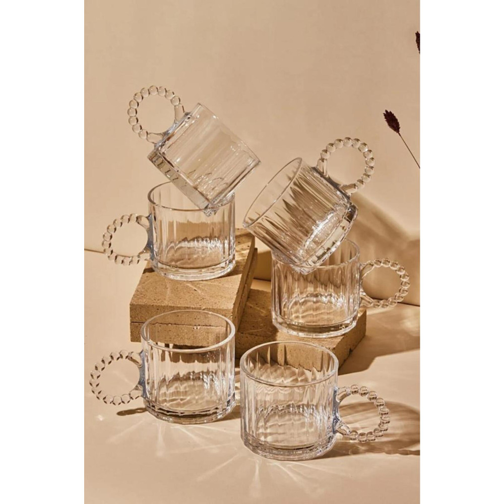 Kapris 6 Adet Cam Boncuk Kulplu Bardak Kupa Çay Kahve Meşrubat Bardağı 325ml Fincan / Bardak / Kahve Takımı Fiyatı