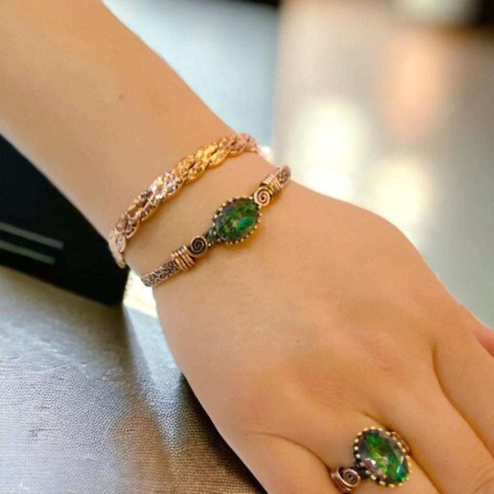 Kapris Mistik Topaz Taşlı Saf Bakır Üçlü Kombin Set - Standart - Yeşil Bijuteri Kolye Fiyatı