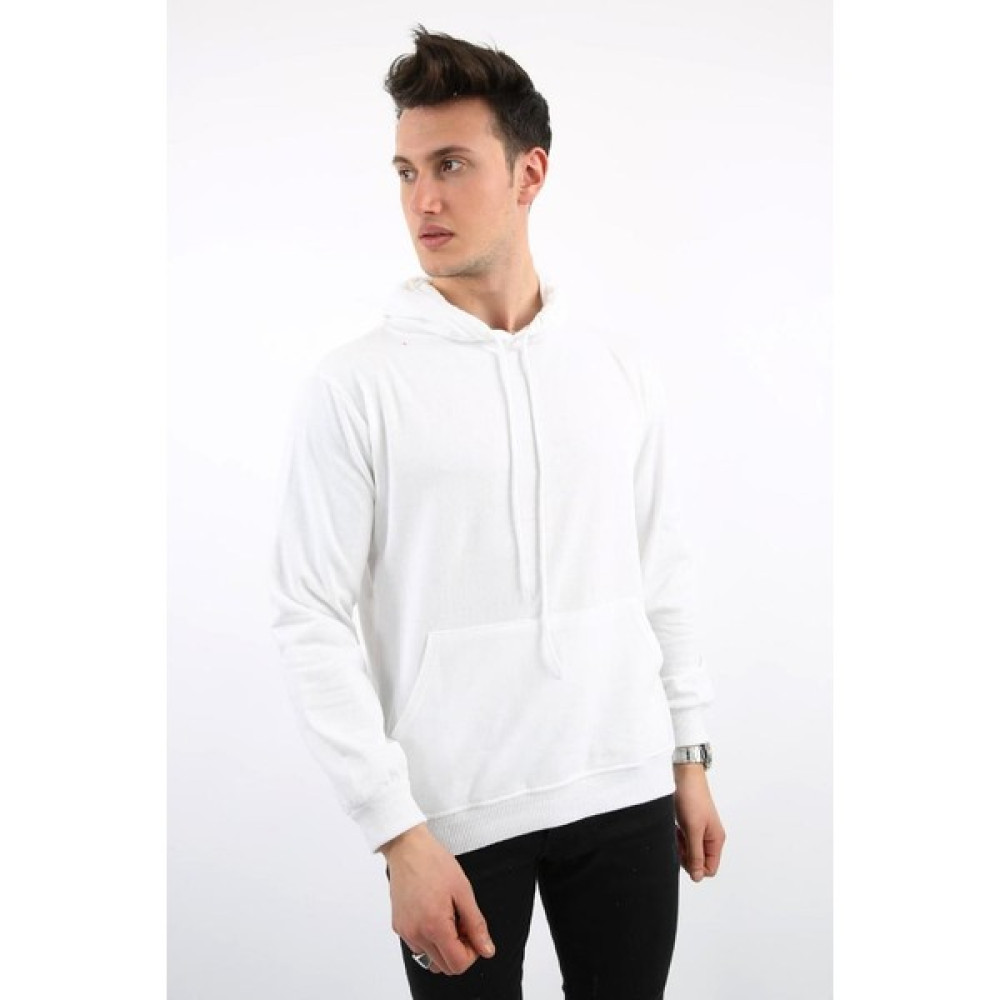 Kapşonlu Düz Beyaz Sweat Erkek Sweatshirt Fiyatı