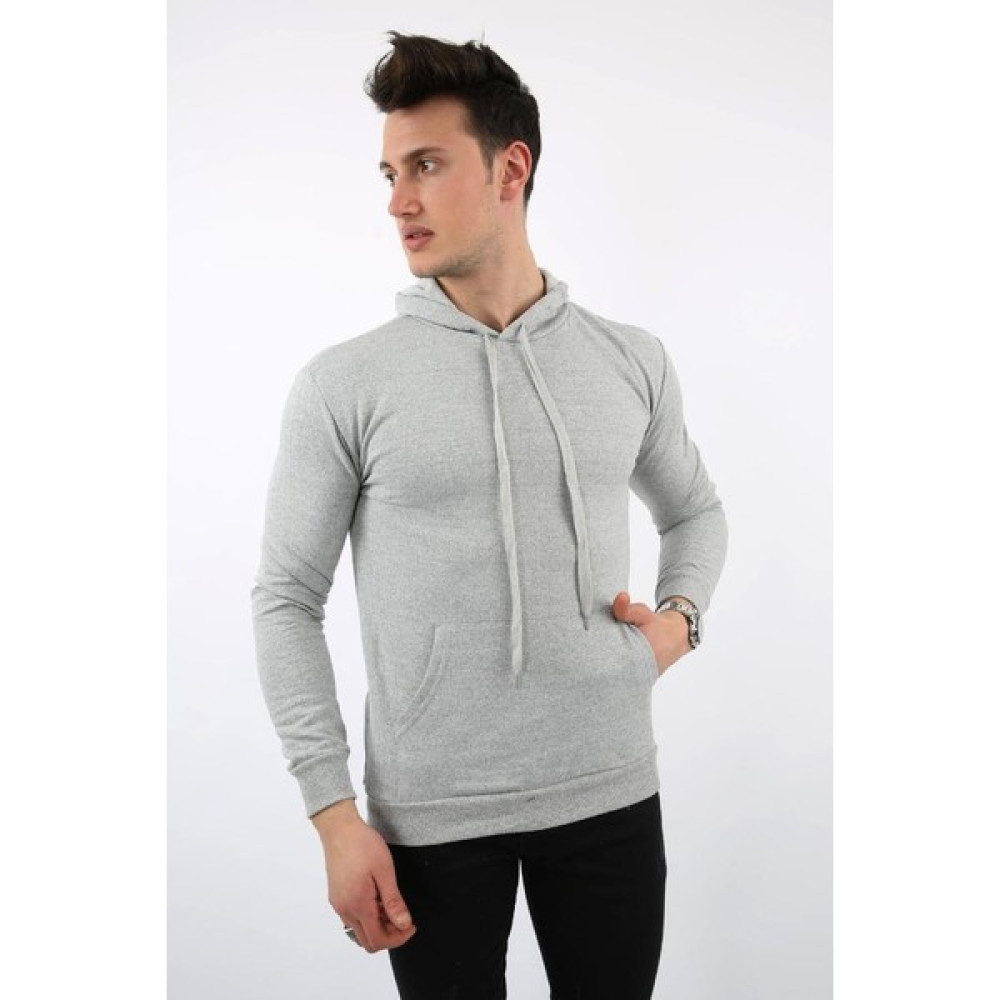 Kapşonlu Düz Gri Sweat Erkek Sweatshirt Fiyatı