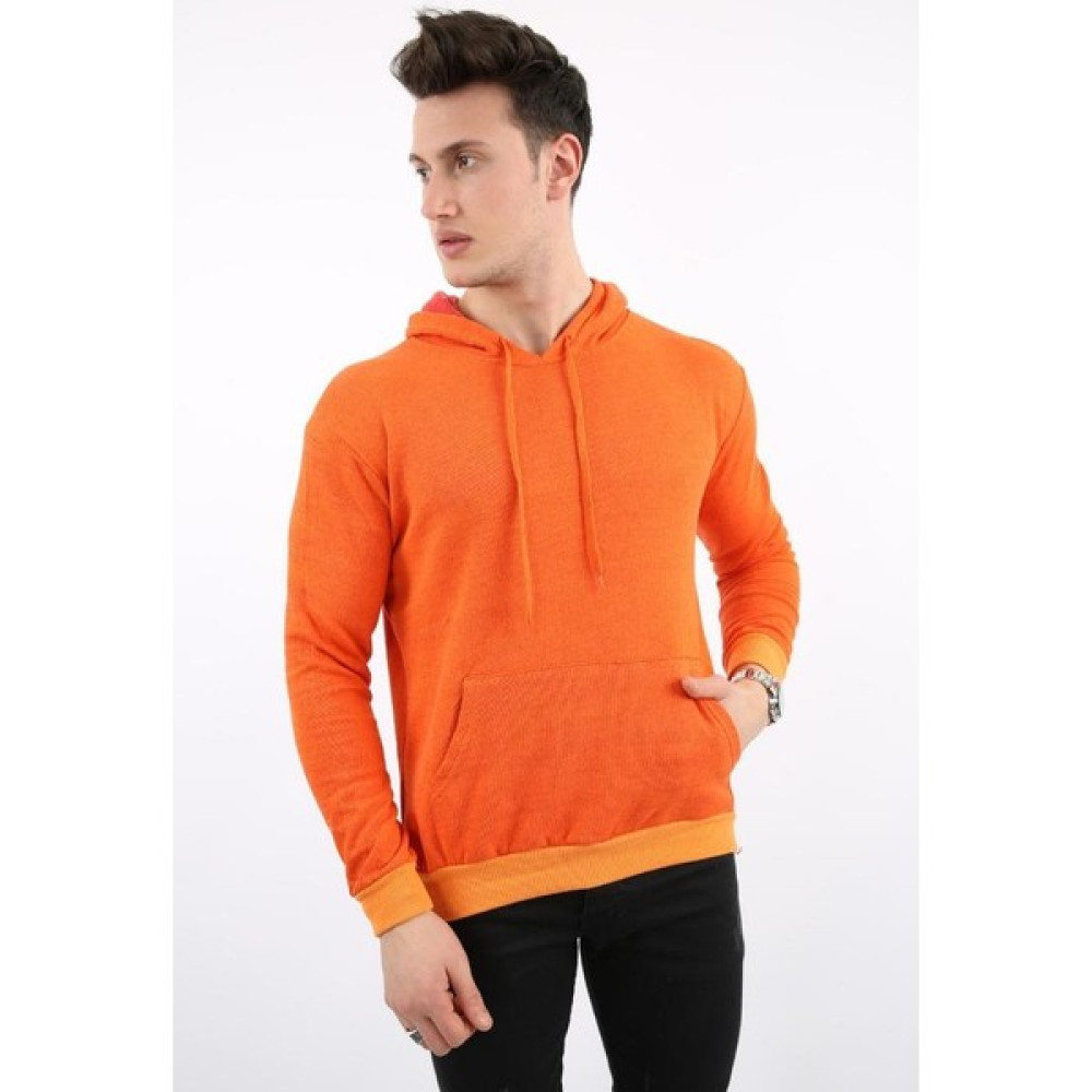 Kapşonlu Düz Turuncu Sweat Erkek Sweatshirt Fiyatı
