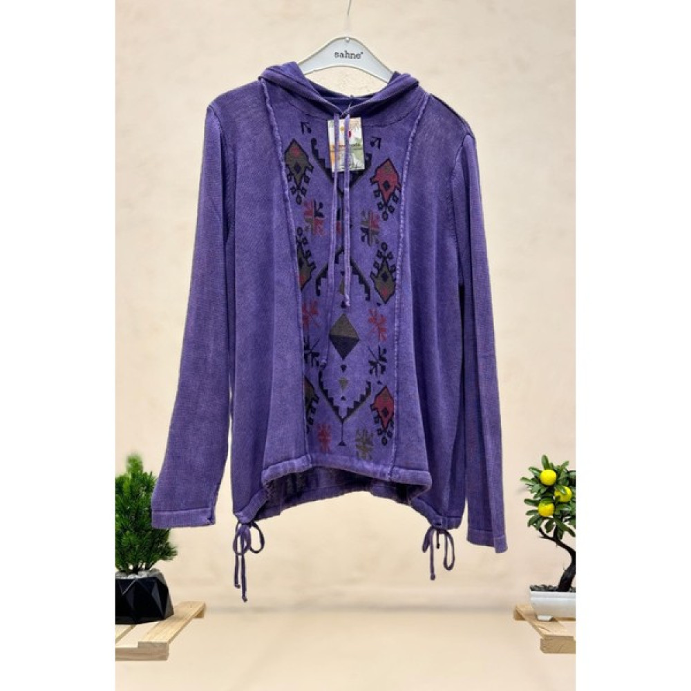 Kapşonlu Kilim Desen Yan Ipli Oversize Kazak Bayan Kazak & Süveter & Triko Fiyatı