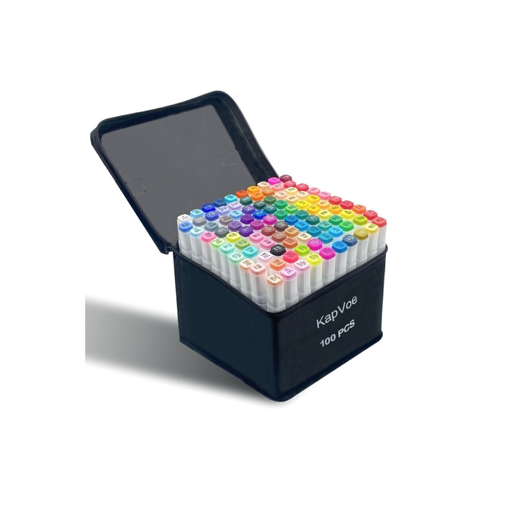 KAPVOE 100 Adet Çift Uçlu Touch Marker Art Tasarım Keçeli Kalem Boya Seti+ düzenliyici Stand + çanta Keçe Uçlu Kalem Fiyatı
