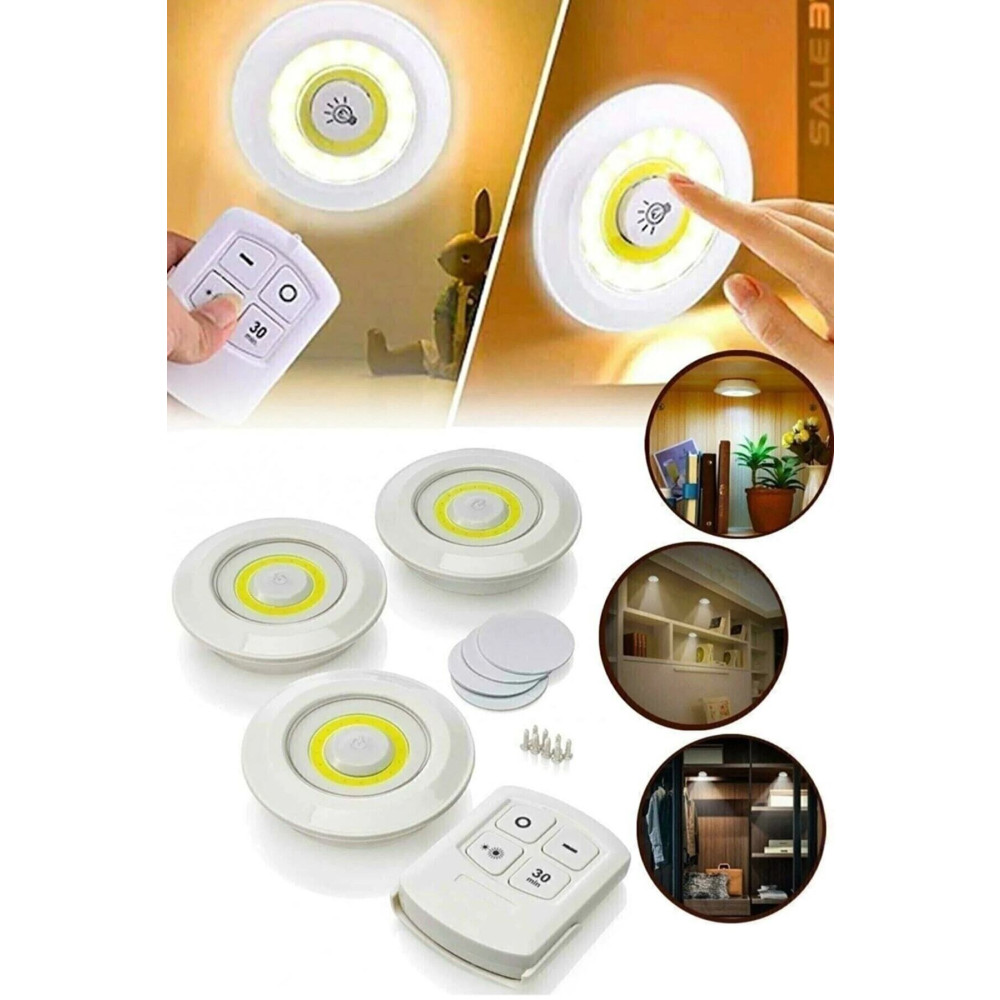 kar-bul Uzaktan Kumandalı 3 Lü Spot Led Lamba Kablosuz Pilli Işıldak Mutfak Rafı Işığı Dolap Işığı Yaş Günü & Parti Fiyatı