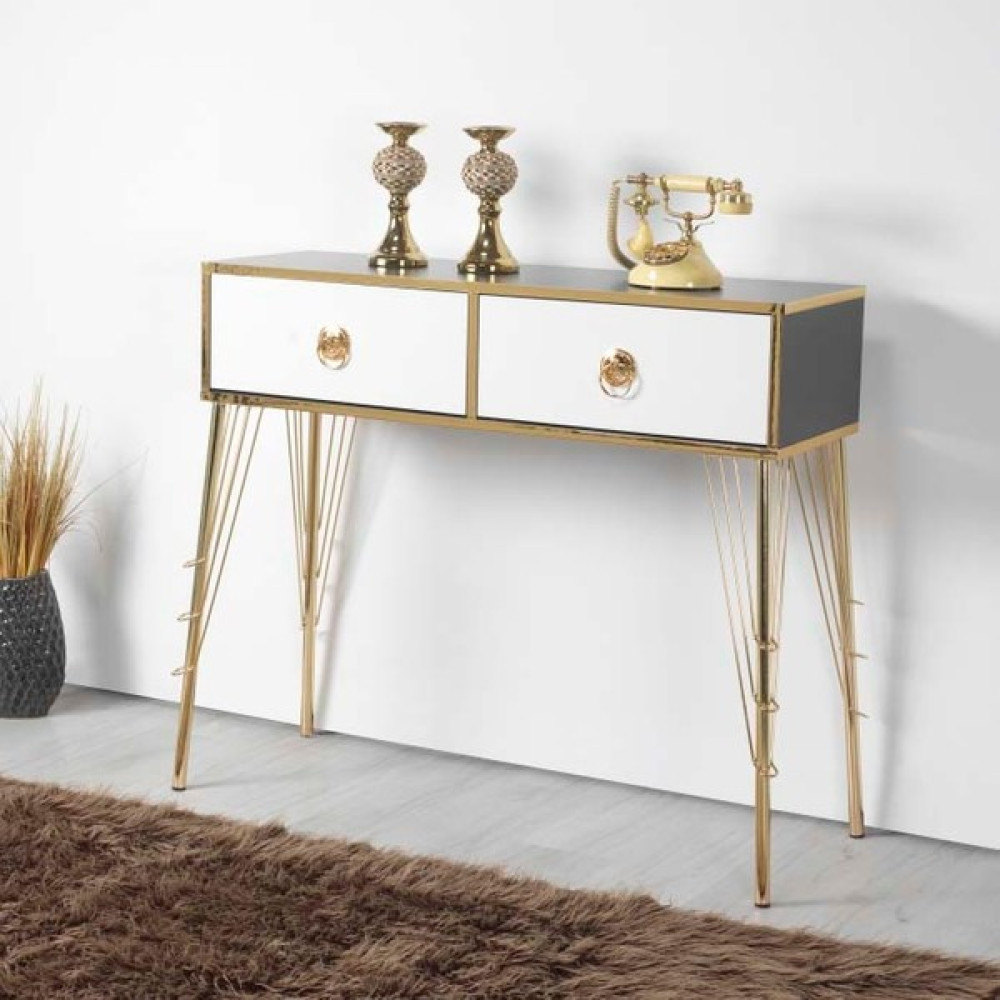 Kar Mobilya Luxury Gold Dresuar 2 Çekmeceli Antrasit Gold Dresuar Metal Ayaklı. - Antrasit - Beyaz Dresuar / Makyaj Masası Fiyatı
