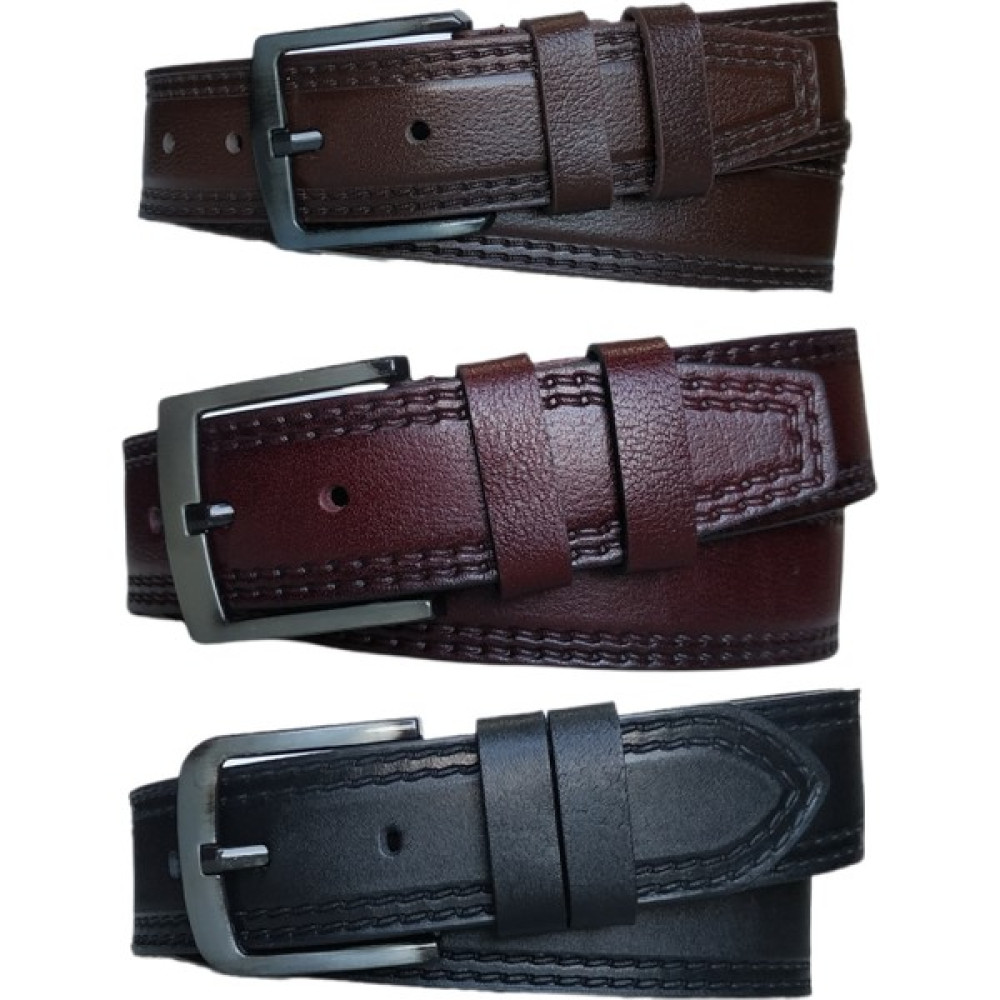 Kar-Pa %100 Deri 3'lü Set Dikiş Desenli Kot Pantolon Kemeri 4.5cm: Siyah-Kahverengi-Bordo Erkek Kemeri Fiyatı