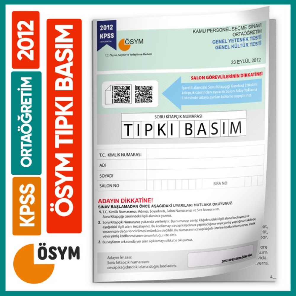 Kara Kutu Yayınları 2012 KPSS Ortaöğretim Lise ÖSYM Çıkmış Soru Tıpkı Basım Kitapçığı Ders Sınav Kitapları Fiyatı