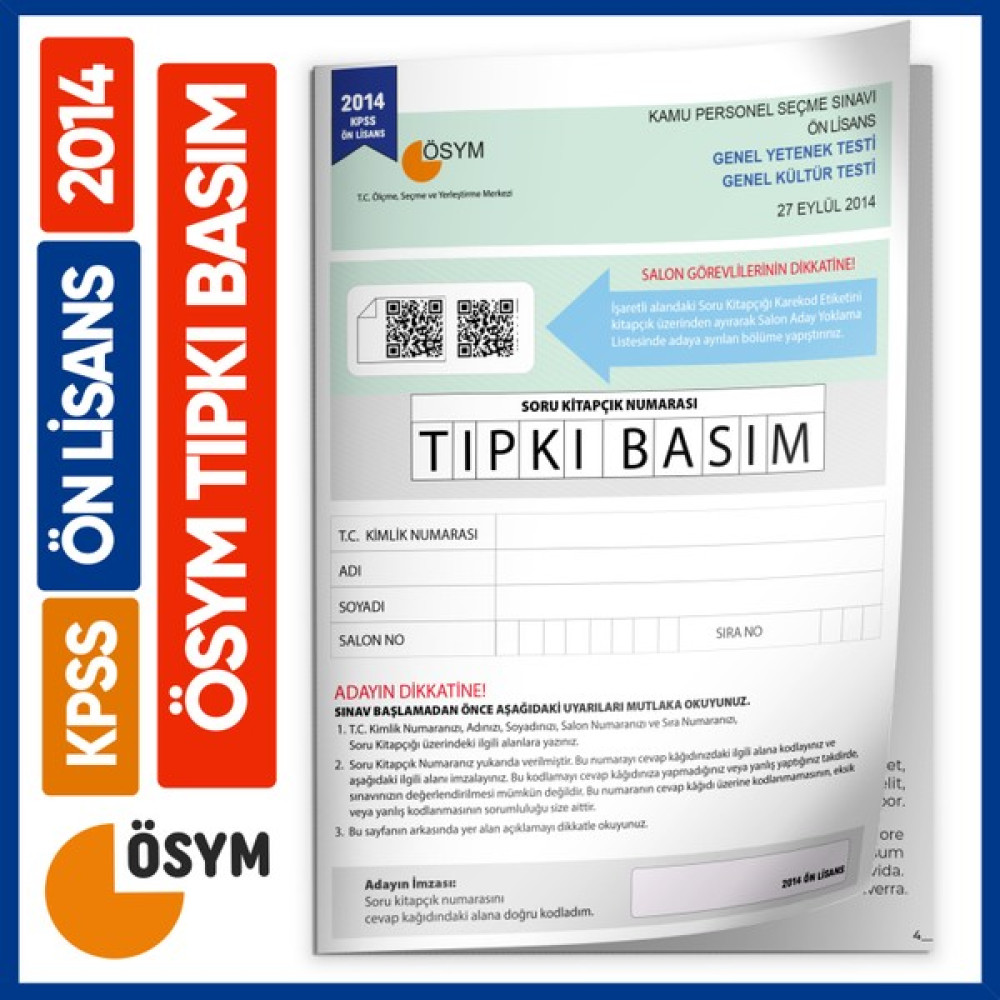 Kara Kutu Yayınları 2014 KPSS Ön Lisans ÖSYM Çıkmış Soru Tıpkı Basım Kitapçığı Ders Sınav Kitapları Fiyatı