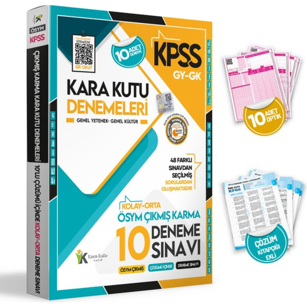 Kara Kutu Yayınları 2024 KPSS Genel Yetenek- Genel Kültür Ösym Arşivi Kolay-Orta Çıkmış Karma Karakutu Çözümlü 10LU Deneme Ders Sınav Kitapları Fiyatı