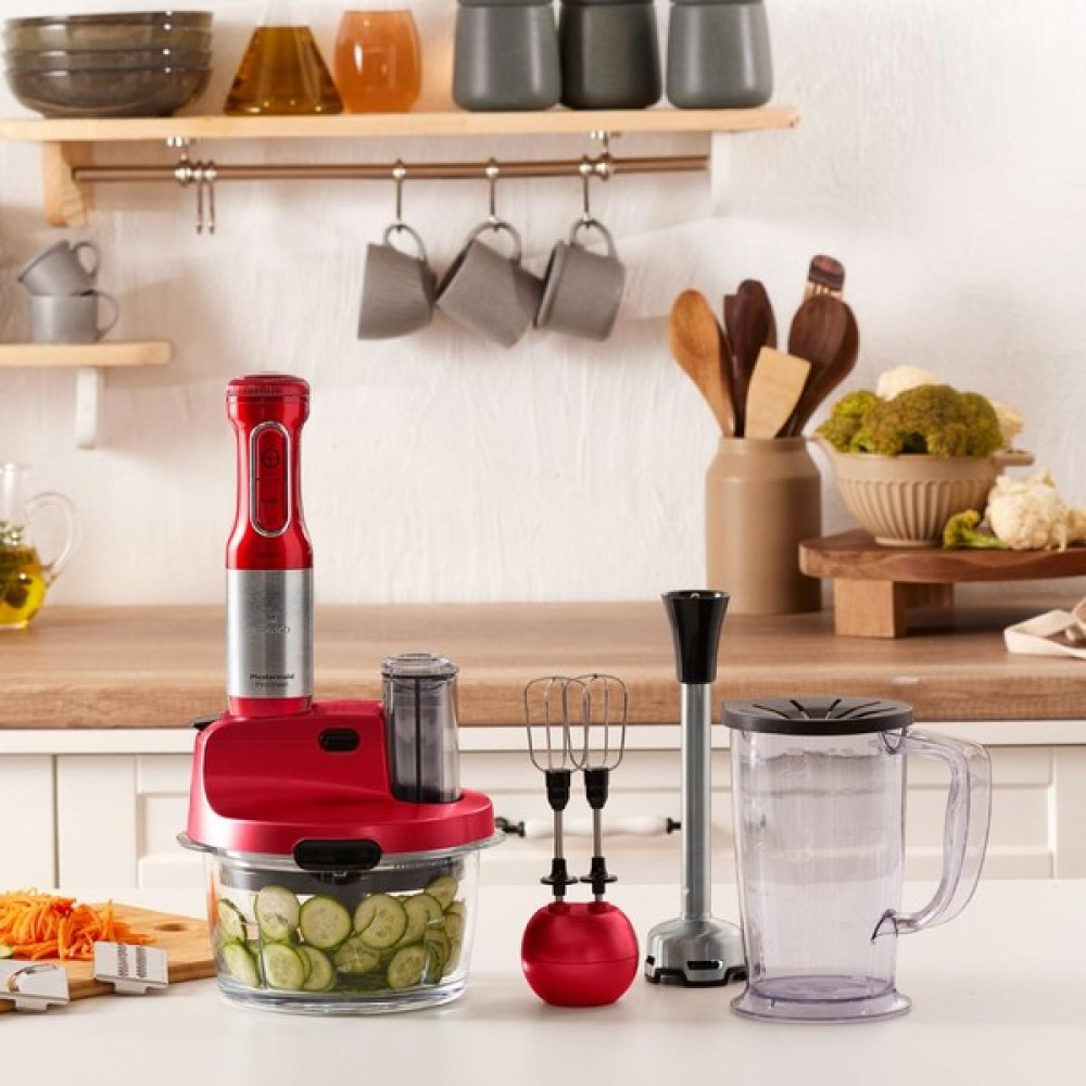 Karaca 8 In 1 Mastermaid Prosteel Cam Hazneli 6 Bıçaklı Uzun Blender Ayaklı Mutfak Robotu 2500 W - Kırmızı Blenderler Fiyatı